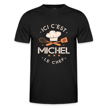Michel Chef Ici c est michel le chef cuisinier - T-shirt sport Homme - noir - Devant - AI Model Male 178 dark (178cm)