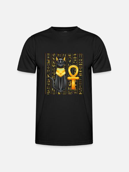 Egyptiske Hieroglyffer Anubis Bastet og Sfinx - Funktionsshirt til herrer - sort