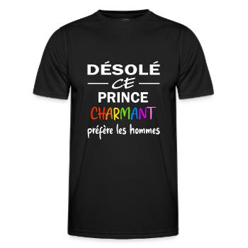 Désolé ce prince charmant préfère les hommes - T-shirt sport Homme - noir - Devant - AI Model Male 178 dark (178cm)