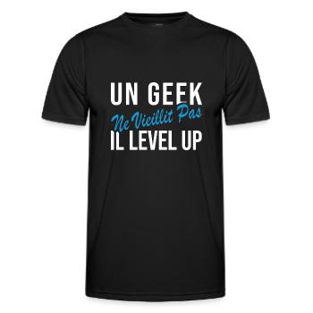 Un geek ne vieillit pas il level up - T-shirt sport Homme - noir - Devant - AI Model Male 178 dark (178cm)