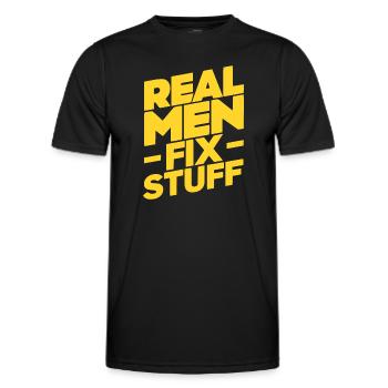 Mach dir die Hände schmutzig: Echte Männer reparieren Sachen - Männer Funktions-T-Shirt - Schwarz - Vorne - AI Model Male 178 dark (178cm)