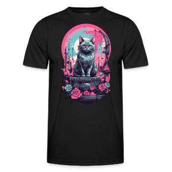Gothic Pastel Katze mit Mond und Rosen - Männer Funktions-T-Shirt - Schwarz - Vorne - AI Model Male 178 dark (178cm)