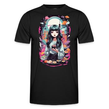 Anime e-Girl Sushi Goth Pastel Streetwear - T-shirt sport Homme - noir - Devant - AI Model Male 178 dark (178cm)