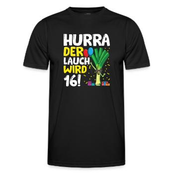 Hurra der Lauch wird 16 - Männer Funktions-T-Shirt - Schwarz - Vorne - AI Model Male 178 dark (178cm)