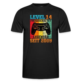 Gaming Geburtstag 2009 Level 14 - Männer Funktions-T-Shirt - Schwarz - Vorne - AI Model Male 178 dark (178cm)