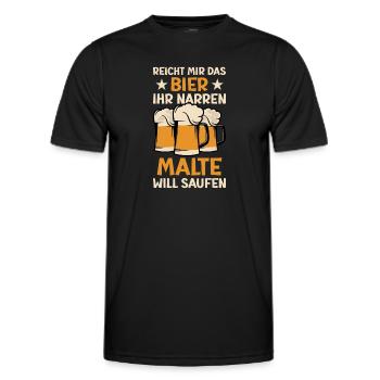 Reicht mir das Bier Malte Saufen Namen - Männer Funktions-T-Shirt - Schwarz - Vorne - AI Model Male 178 dark (178cm)