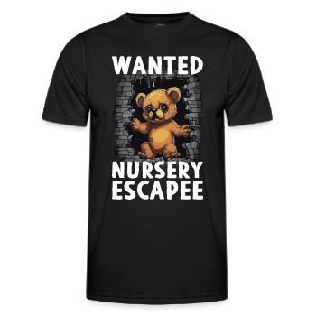 Teddybär auf der Flucht Teddy Wanted Nursery Escap - Männer Funktions-T-Shirt - Schwarz - Vorne - AI Model Male 178 dark (178cm)
