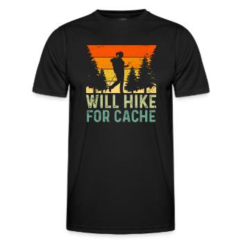 Will Hike For Cache Funny Geocaching - Männer Funktions-T-Shirt - Schwarz - Vorne - AI Model Male 178 dark (178cm)