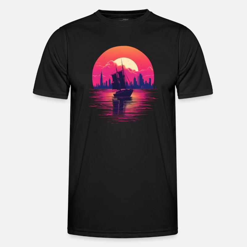 Synthwave sailing ship Männer Funktions-T-Shirt
