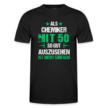 At 50 handsome chemist - Men's Functional T-Shirt - black - Front - AI Model Male 178 dark (178cm)