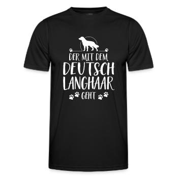 DER MIT DEUTSCH LANGHAAR GEHT Hundespruch Wilsigns - Männer Funktions-T-Shirt - Schwarz - Vorne - AI Model Male 178 dark (178cm)