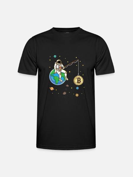 Astronaut Fishes Bitcoin Moon Cryptocurrency - Men's Functional T-Shirt - black