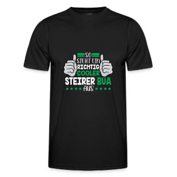 Voici à quoi ressemble un vrai Bua de Styrie de Styrie - T-shirt sport Homme - noir - Devant - AI Model Male 178 dark (178cm)