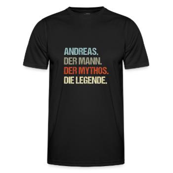 Andreas der Mann der Mythos die Legende - Männer Funktions-T-Shirt - Schwarz - Vorne - AI Model Male 178 dark (178cm)