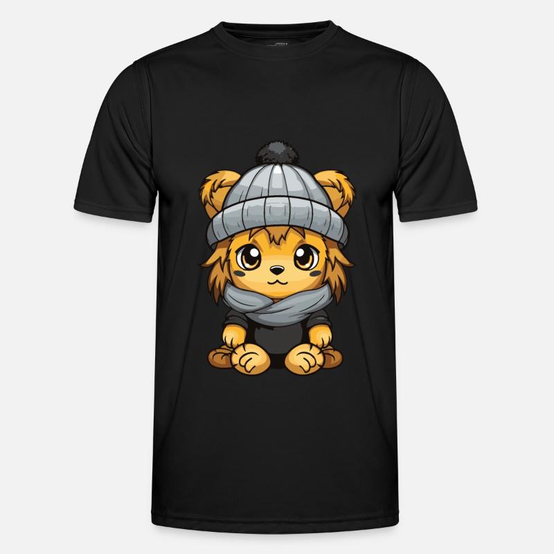 Löwe Winter Comic Niedlich - Männer Funktions-T-Shirt - Schwarz