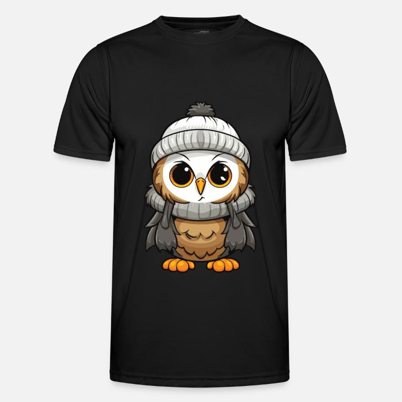 Eule Comic Winter Cozy - Männer Funktions-T-Shirt - Schwarz