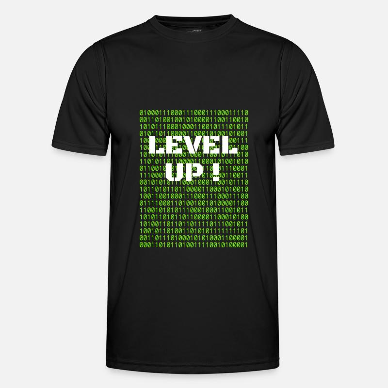 Level up und Binärcode - Männer Funktions-T-Shirt - Schwarz