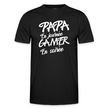 Papa en journée gamer en soirée cadeau papa gamer - T-shirt sport Homme - noir - Devant - AI Model Male 178 dark (178cm)