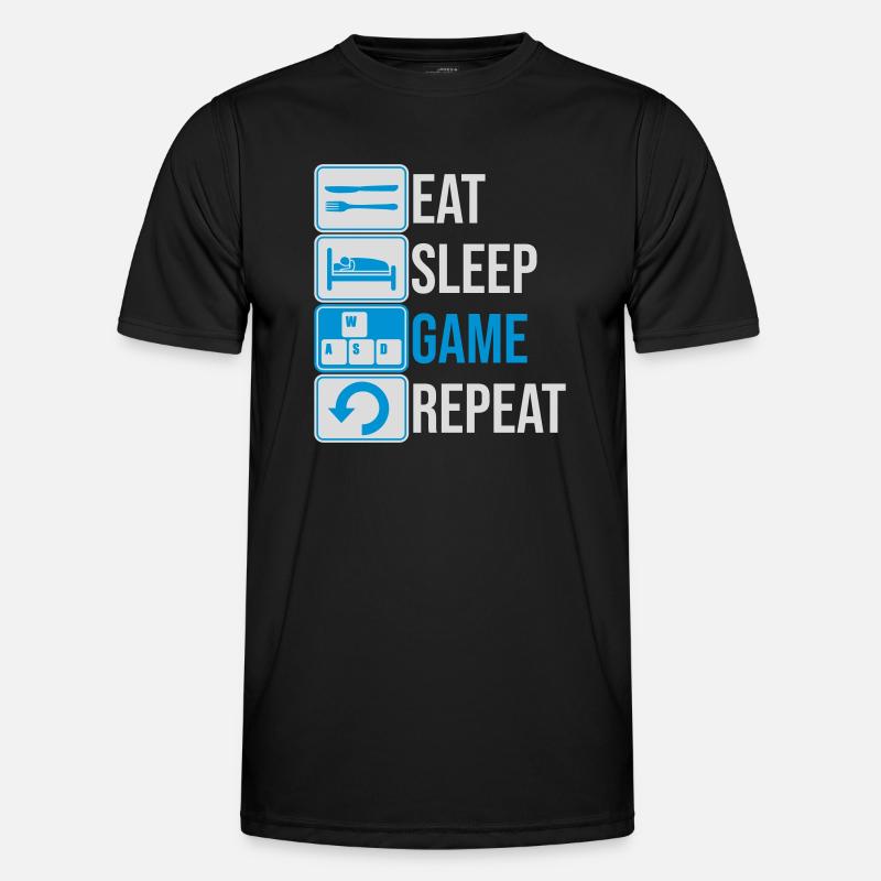 eat sleep game repeat - Männer Funktions-T-Shirt - Schwarz