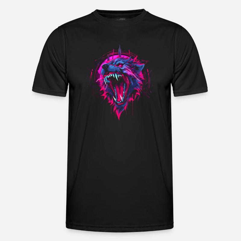 Synthwave Wolf - Männer Funktions-T-Shirt - Schwarz