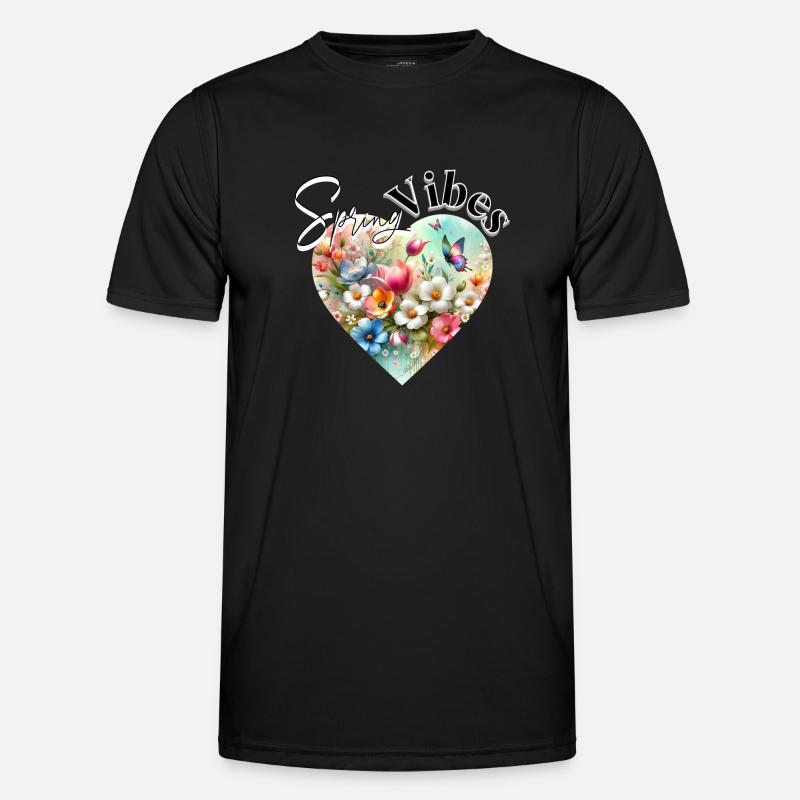 Spring Vibes - Blumen Herz Design - Männer Funktions-T-Shirt - Schwarz