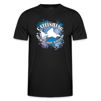 Silhouette de poisson-chat Wels Waller et taches de couleur - T-shirt sport Homme - noir - Devant - AI Model Male 178 dark (178cm)