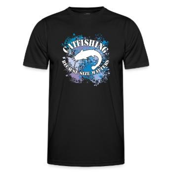 Poisson-chat Wels Waller sur des taches de couleur - T-shirt sport Homme - noir - Devant - AI Model Male 178 dark (178cm)
