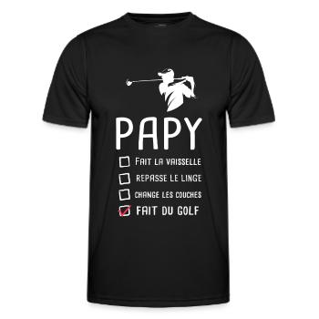 Papy golfer papi golf grandfather funny gift - Men's Functional T-Shirt - black - Front - AI Model Male 178 dark (178cm)