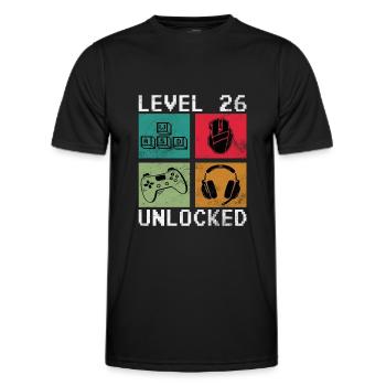 Level 26 Unlocked Gift Idea 26 Years - Men's Functional T-Shirt - black - Front - AI Model Male 178 dark (178cm)