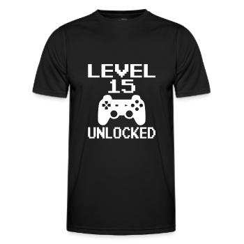 Level 15 Unlocked 15 Geburtstags Shirt - Männer Funktions-T-Shirt - Schwarz - Vorne - AI Model Male 178 dark (178cm)
