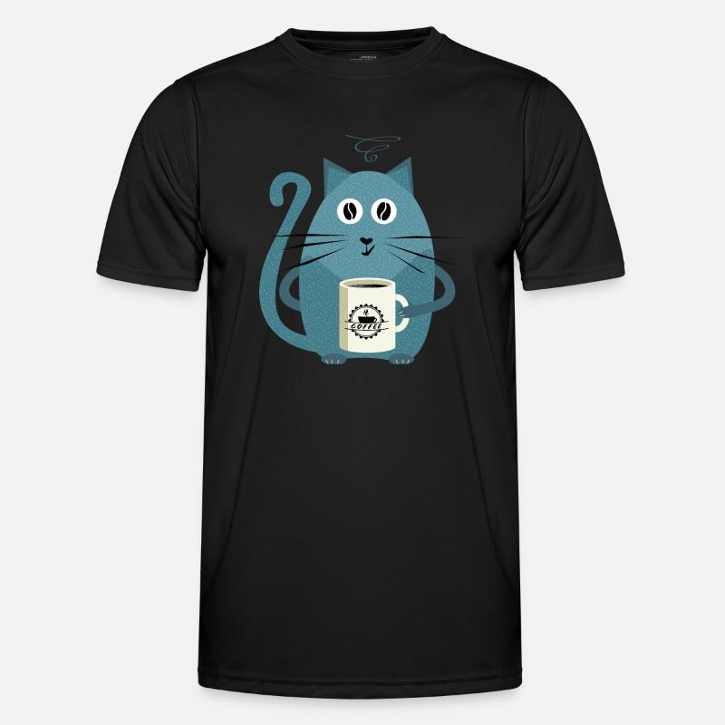 Kitty Drinking Coffee - Funny Cats - Men's Functional T-Shirt - black