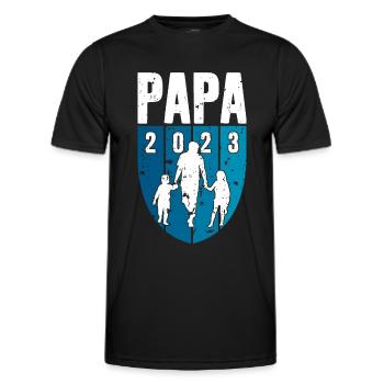 PAPA 2023 FUTUR PÈRE 2 ENFANTS - T-shirt sport Homme - noir - Devant - AI Model Male 178 dark (178cm)