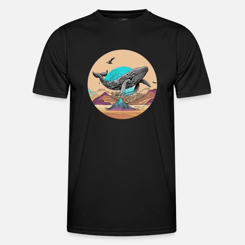 Psychedelische Wüste mit fliegendem Wal - Männer Funktions-T-Shirt - Schwarz
