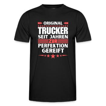 Trucker matured to perfection - Men's Functional T-Shirt - black - Front - AI Model Male 178 dark (178cm)