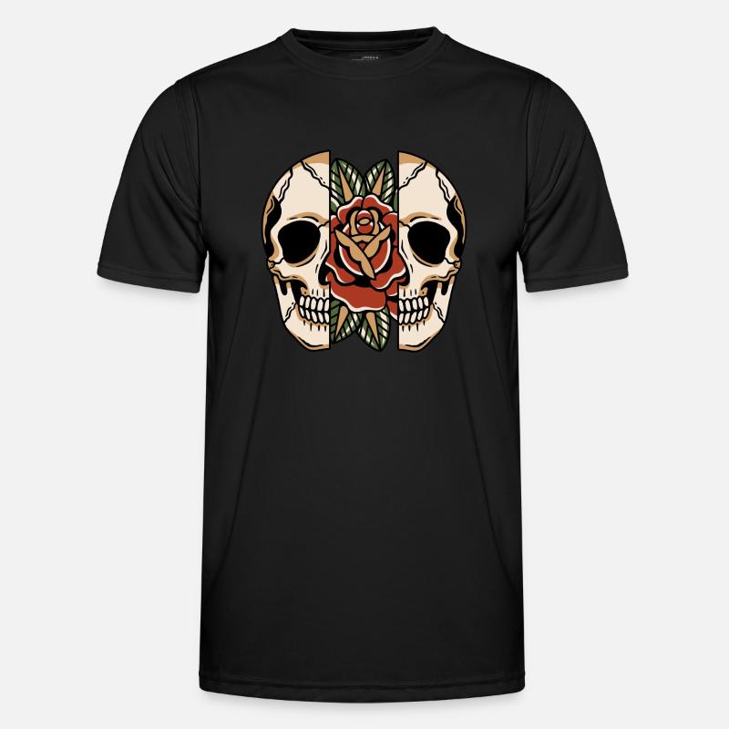 Tattoo style split skull with rose Men's Functional T-Shirt