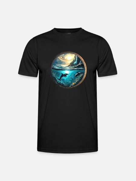 Dolphin,Gold,Water,Sea,Circle,Epic,Reflection - Men's Functional T-Shirt - black