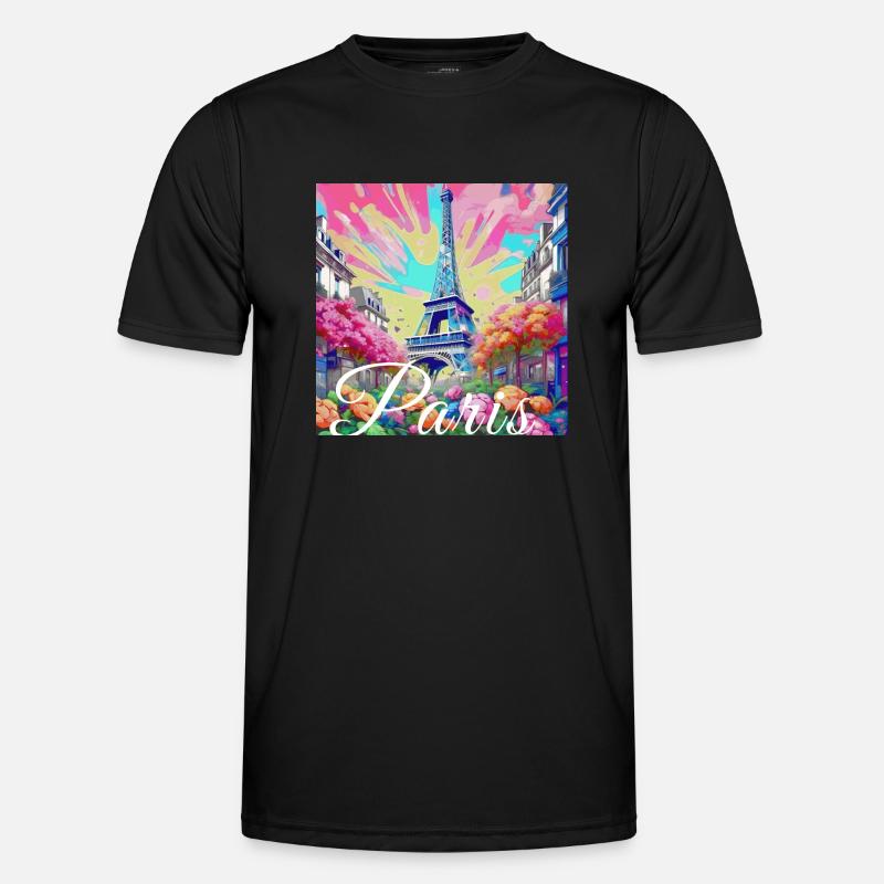 Paris,poster, spring,flowers, Eiffel Tower - Men's Functional T-Shirt - black