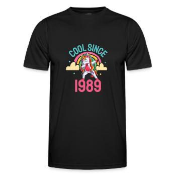 Cool since 1989 Dabbing Unicorn 33rd birthday - Men's Functional T-Shirt - black - Front - AI Model Male 178 dark (178cm)