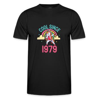Cool seit 1979 Dabbing Einhorn 43. Geburtstag - Männer Funktions-T-Shirt - Schwarz - Vorne - AI Model Male 178 dark (178cm)