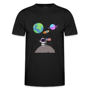Amerika Mondlandung Planet USA Flagge Astronaut - Männer Funktions-T-Shirt - Schwarz - Vorne - AI Model Male 178 dark (178cm)