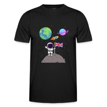 Mondlandung Planet Großbritannien Flagge Astronaut - Männer Funktions-T-Shirt - Schwarz - Vorne - AI Model Male 178 dark (178cm)