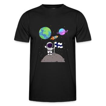 Moon Landing Planet Finland Flag Astronaut - Men's Functional T-Shirt - black - Front - AI Model Male 178 dark (178cm)