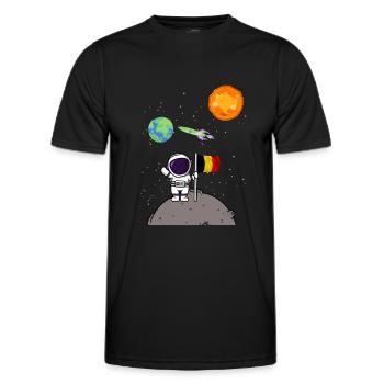 Planet Belgien Flagge Mondlandung Astronaut - Männer Funktions-T-Shirt - Schwarz - Vorne - AI Model Male 178 dark (178cm)