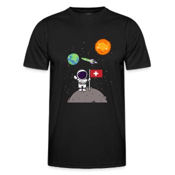 Planet Schweiz Flagge Mondlandung Astronaut - Männer Funktions-T-Shirt - Schwarz - Vorne - AI Model Male 178 dark (178cm)