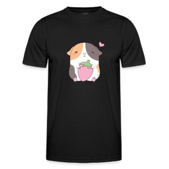Nettes Meerschweinchen liebt Erdbeere - Männer Funktions-T-Shirt - Schwarz - Vorne - AI Model Male 178 dark (178cm)