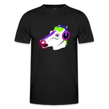 Lustiger Pferdekopf mit Kopfhörern - Männer Funktions-T-Shirt - Schwarz - Vorne - AI Model Male 178 dark (178cm)