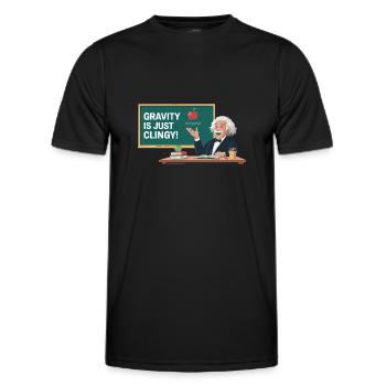 Lustiges Physik-Design – Gravity is just clingy - Männer Funktions-T-Shirt - Schwarz - Vorne - AI Model Male 178 dark (178cm)