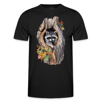 Niedlicher Waschbär in hohlem Baum für einen - Männer Funktions-T-Shirt - Schwarz - Vorne - AI Model Male 178 dark (178cm)