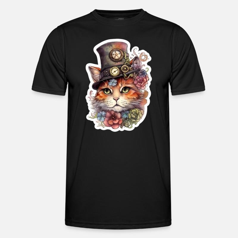 Steampunk cat with hat - Men's Functional T-Shirt - black
