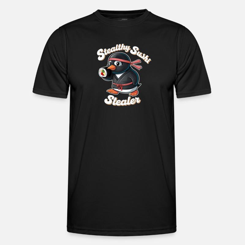 Ninja Penguin Stealing Sushi - Men's Functional T-Shirt - black